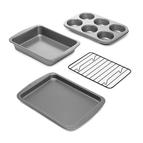 Ecolution Non-Stick Toaster Oven Bakeware Set 4-Piece, Carbon Steel, Easy to Clean and Perfect for Single Servings, Gray - color: Gray