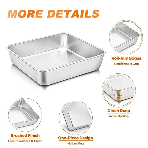 TeamFar Square Cake Pan, 6/8 / 9 Inch Stainless Steel Square Baking Pan