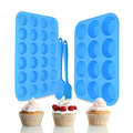 Silicone Muffin Pan Cupcake Set,Non-Stick 12 Cups and Mini 24 Cups - color: Blue