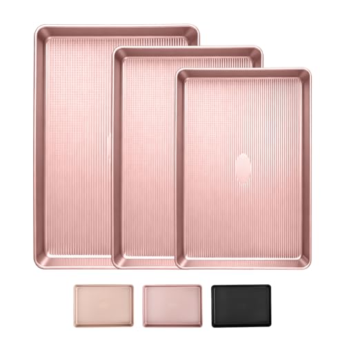 Sakerplus Nonstick Baking Sheet Set of 3, Heavy Duty Cookie Sheets for Oven - color: Pink