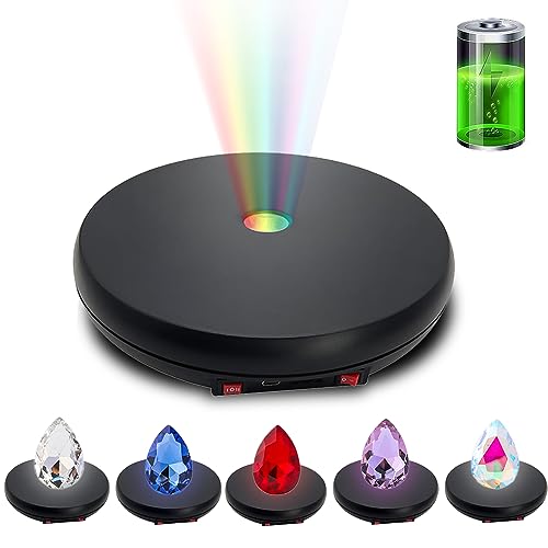 JAYEGT Multicolor LED Light Motorized Rotating Display Stand , 10 inch /55lbs Load, 360° Electronic Photography Turntable for Product Shows, Jewelry, Crystal Art (Black / 5 Colors Light / Rechargeable) - color: Black
