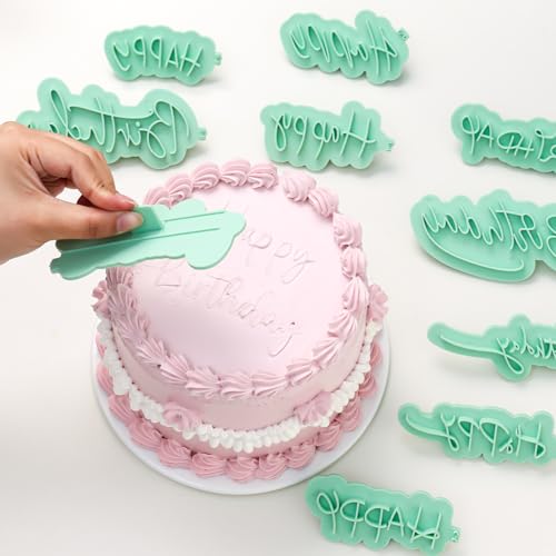 KALAIEN 10 Pcs Happy Birthday Silicone Mold Birthday Fondant Stamp Letters - color: Green Style 3
