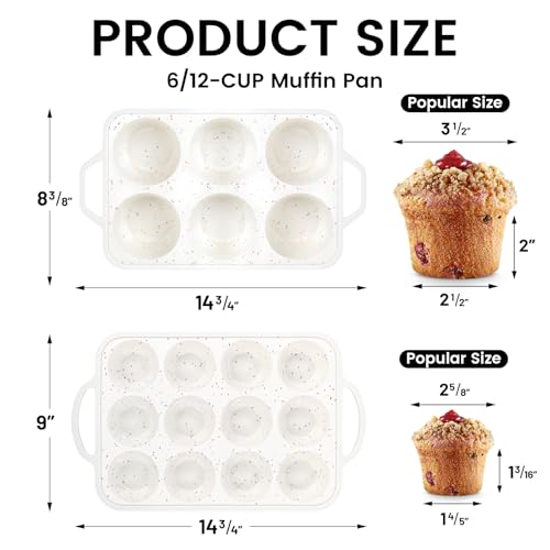 Vinino 2Pack Silicone Muffin Pan for Baking with Metal Reinforced Frame, Regular 12 Cup and Jumbo 6 Cup Nonstick Cupcake Pan Set, BPA Free Silicone Muffin Tray Molds for Oven Dishwasher Safe - size: Standard+Jumbo