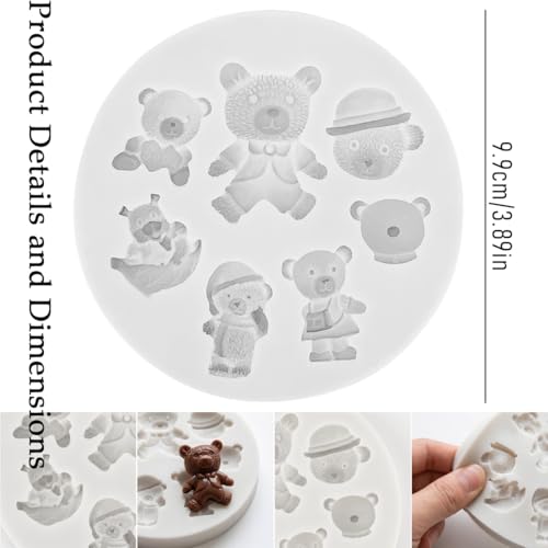 2 Pcs Bear Silicone Fondant Mold Mini 3D Teddy Bear Candy Cake Chocolate Silicone Molds for Decoration, DIY Desserts, Cupcake,Clay, Gum Paste