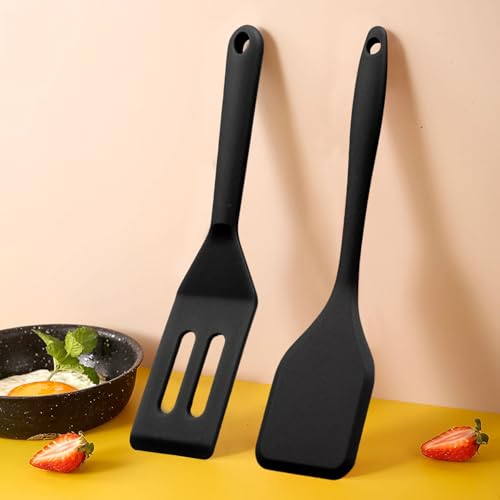 Small Silicone Spatula Set, Mini Spatulas for Baking, Cooking, Serving - color: Black