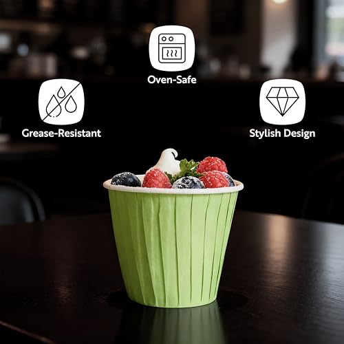 Restaurantware 4 oz Round Green Paper Eco Tall Baking Cup, 200 Pack - color: Eco Green, size: Tall