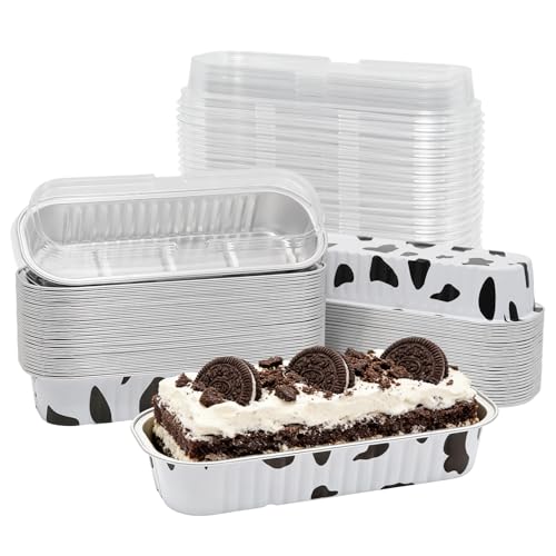 50 Pack 6.8oz Mini Cake Pans with Lids, Cow Print - color: Cow Print, size: Rectangle