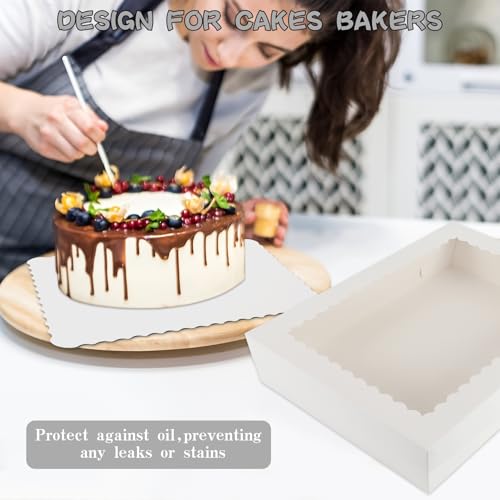 White Rectangle Bakery Boxes 14x10x4, Quarter Sheet Cake Boxes with Boards