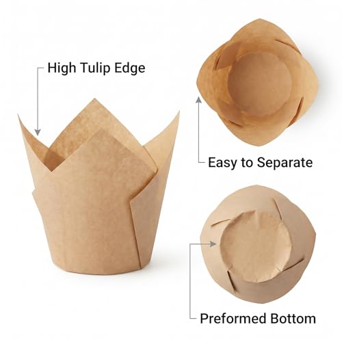 200Pcs Tulip Cupcake Liners Greaseproof Paper Baking Cups Muffin Wrappers for Birthday Wedding Baby Shower Party Catering Restaurants(Deep Khaki)