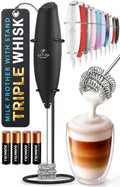 Zulay Kitchen Powerful Milk Frother Wand With Duracell Batteries - Ultra Fast Handheld Drink Mixer - Electric Whisk Foam Maker for Coffee, Lattes, Cappuccino & Matcha - Triple Whisk - Midnight Elite - color: 03 - Executive Black, size: Triple Whisk + Batt