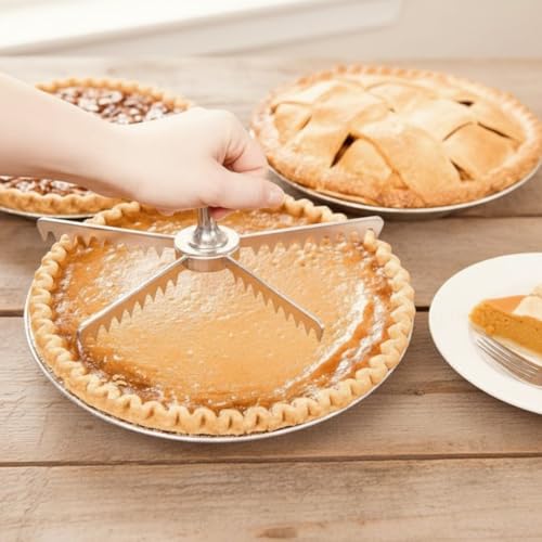 Soro Essentials- 5-Cut Aluminum Pie and Cake Marker- Guideline and Portion Divider Cake Cutter Silver Pie Slice Cutter Baking Tools Kitchen Accessories Cook Supplies for Cheesecake Pizza - size: 5-Cut