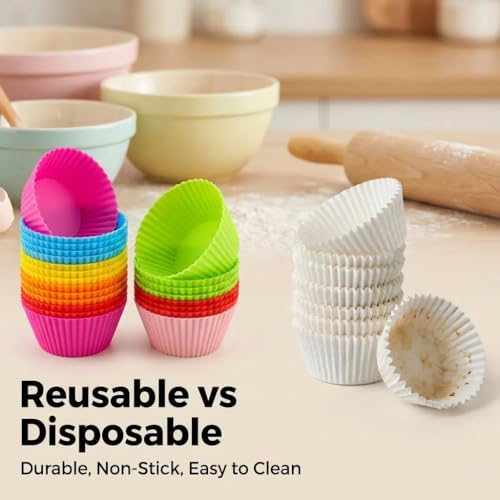 10Pcs Round Multicolor Silicone Baking Cups, Reusable Muffin Liners - color: 10Pcs-Round Cups