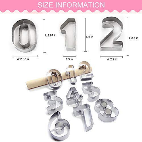 Large Number Cookie Biscuit Cutters Set 3 Inches, 9 Piece Stainless Steel Numbers Cutter Set Tools for Kitchen,Baking
