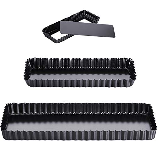 Boao 3 Pcs Rectangular Tart Pans with Removable Bottoms, 14''/10''/4''