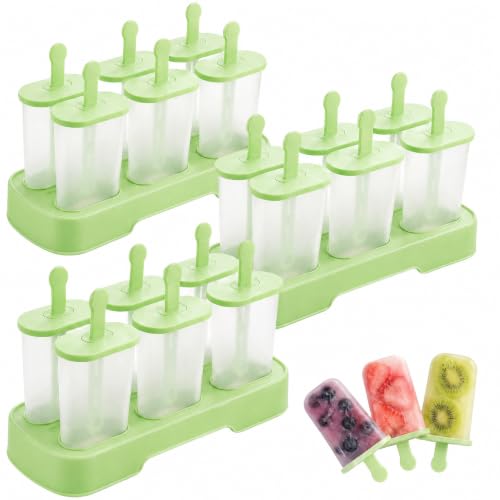 Leezmark 18 Pcs Popsicles Molds, 3 Sets Small Popsicle Molds Ice Pop Mold, Homemade Popsicle Molds with Sticks and Drip Guards, Easy to Use Popsicle Maker (Green) - color: Green