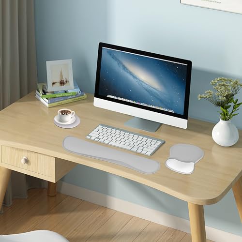 Wrist Rest Support for Mouse Pad Keyboard Set Circle Coaster Gaming Mouse Pad Ergonomic Gel Memory Foam Set for Computer, Laptop, Office, Pain Relief, Comfortably Typing Grey KM-31 - color: Km-31