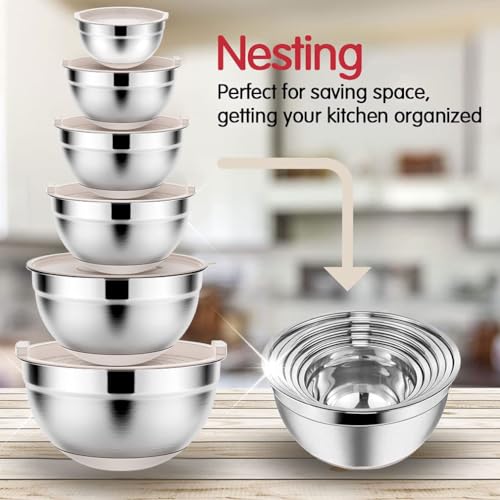Rottay 20PCS Stainless Steel Mixing Bowls with Airtight Lids Set - color: oatmeal