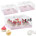 JCD 3 Pcs Pink Cake and Cupcake Combo Bento Boxes with Clear Lid Fit 8 Cupcake and 1 Mini Cake for Valentine Wedding Birthday Party Bakery Supplies(Pink 1+8/3Pcs) - size: Pink 1+8/3Pcs