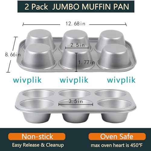 Nonstick Jumbo Muffin Pans, 2 Pack 6 Cup Extra Large Cupcake Tins
