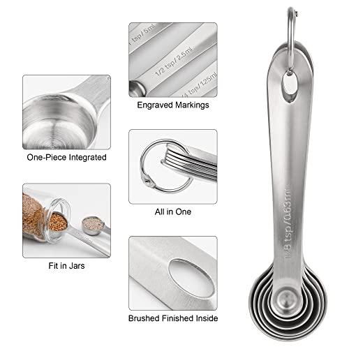 Measuring Spoons Set 6 with Flat Bottom for Dry & Liquid - color: Siliver, size: C: 6spoons