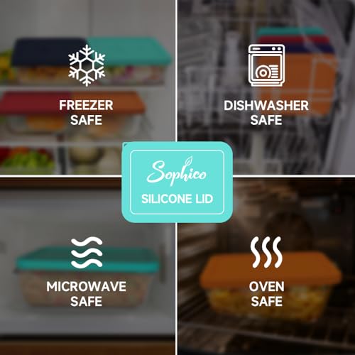 SOPHICO 11 Cup Silicone Replacement Rectangle Lids for Pyrex Glass 7212-PC - color: MINT-NAVY BLUE