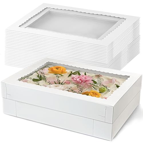 MUMULULU 12pcs 14x10x4in Quarter Sheet Cake Boxes with Window, White Large - size: 14x10x4in