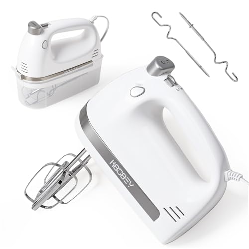 450W Electric Hand Mixer, 5-Speed Handheld Mixer with Storage Case, Turbo & Eject Button, Includes 2 Beaters & 2 Dough Hooks for Baking, Cake, Egg, Cream (White)