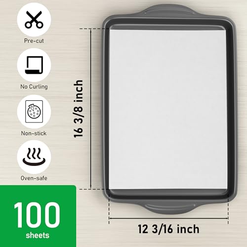 EcoDispose 100 Pcs Non-Stick Parchment Paper Baking Sheets 12-3/16"x16-3/8" - color: White, size: Half pan -100PCS
