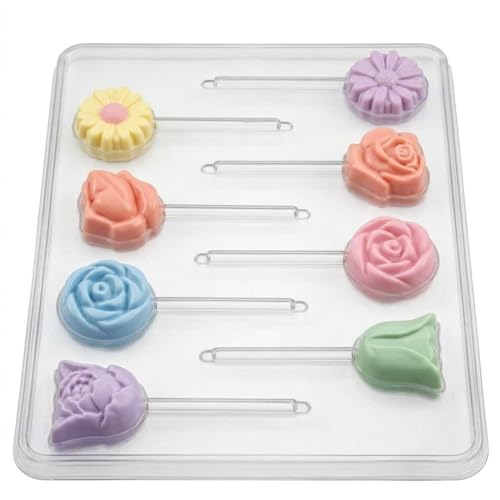 Assorted Flowers Lollipop Chocolate Candy Mold 229, 8 Cavities, 1" to 1.5" Diameter