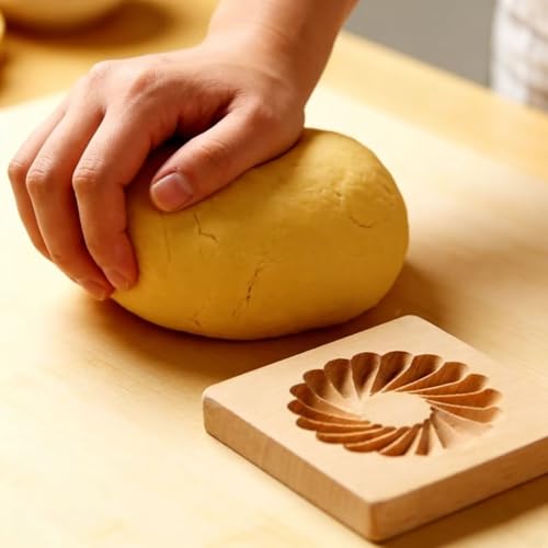 Carved Wooden Gingerbread Cookie Mold,3D Wooden Baking Mold Cookie Biscuit Press Stamp Molds,Cookie Cutter,Cookie Stamp,DIY Biscuit Stamp Mould for Halloween Thanksgiving Christmas(Round) - color: Round