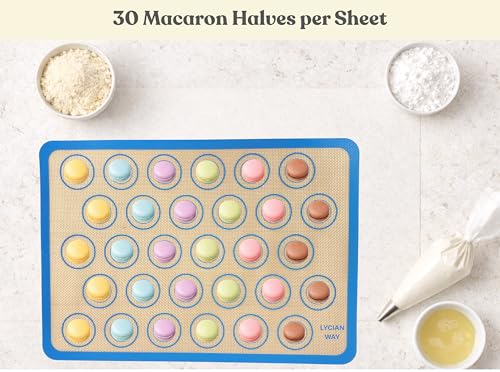 Macaron Silicone Baking Mats Set of 2, Half Sheet Nonstick Reusable Extra Thick Baking Sheet Liners for Macarons, Cookies and Pastry, Blue - color: Macaron Blue, size: 16.5"L x 11.6"W