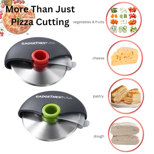2 Pack Pizza Cutter Wheel –Sharp Premium 18/8 Stainless Steel Blade with Protective Cover – Easy Grip Slicer for Pizza, Dough, Pastry & More