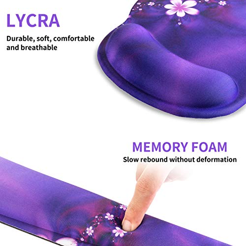 Ergonomic Keyboard Mouse Pad Wrist Rest Support Set for Laptop/Computer/Desktop,Memory Foam Hand Rest Wrist Cushion for Gaming/Office,Lightweight Comfortable & Pain Relief (Purple, Flower) - color: Purple, Flower