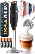 Zulay Kitchen Powerful Milk Frother Wand With Duracell Batteries - Ultra Fast Handheld Drink Mixer - Electric Whisk Foam Maker for Coffee, Lattes, Cappuccino & Matcha - Triple Whisk - Luster Copper - color: 05 - Black Copper, size: Triple Whisk + Batterie