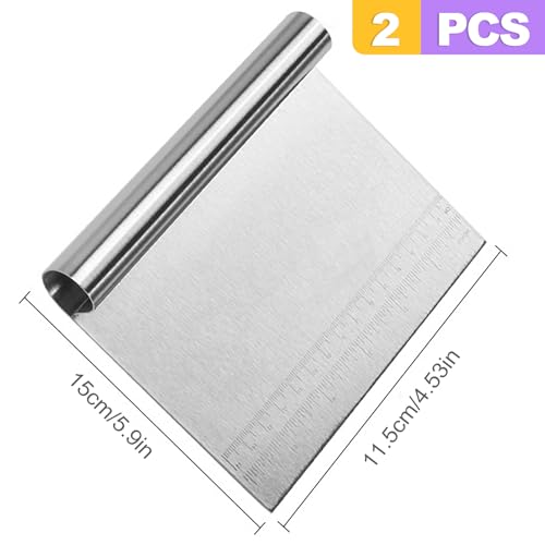 2 Pack Stainless Steel Dough Cutter Scraper Set - Bench Scraper & Pastry Knife with Measuring Marks - Bread Dough Baking Professional Kitchen Tool