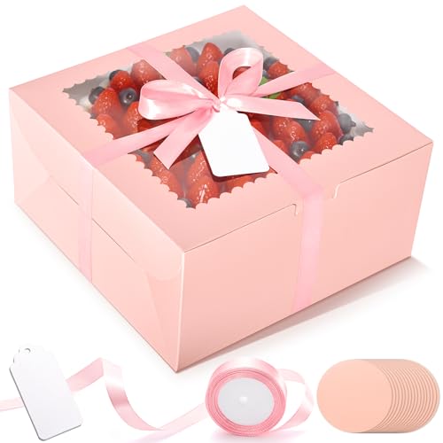 32Pcs 10 Inch Cake Boxes with Cake Boards (16Boxes & 16Boards) Pink - color: Pink