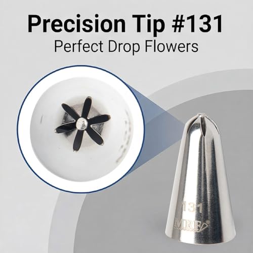 131 Icing Tips Stainless Steel Piping Tips 6 Petal Floral Piping Flower Icing Tip with Reusable Silicone Piping Bag – Cake Decorating Supplies for Cupcakes, Cookies and Baking