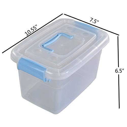 5L Plastic Storage Bin with Lid, Clear Box with Carry Handle Set of 6 - color: Light Blue