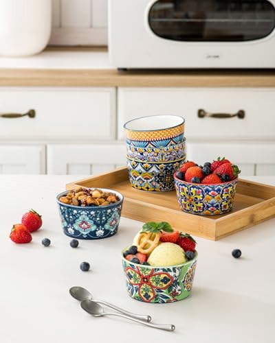 6 oz Ceramic Ramekins Set of 6, Boho Baking Cups & Dessert Dishes - size: 6 oz