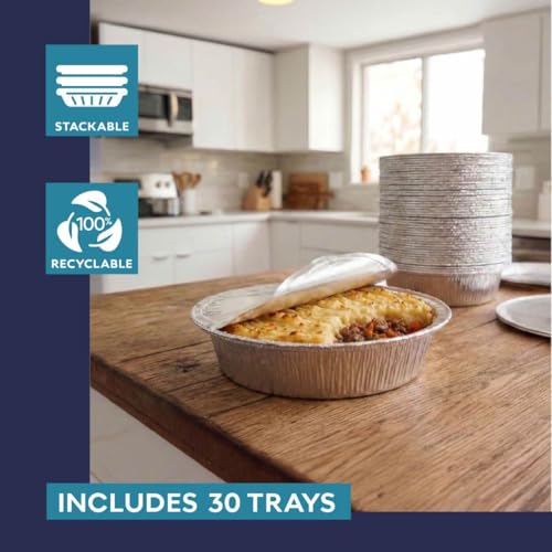 The Name 7" Round 30 Pack Aluminum Foil Pans Disposable Pie Tins, Mini Pans, Tart Baking Trays, Oven/Freezer Safe, Perfect for Apple Pie, Pumpkin Pie, Quiche, Pot Pie, Cobbler, Catering & Food Service - size: 7"