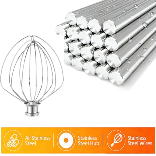 KN256WW Whisk Attachment for KitchenAid 6 Qt Bowl-Lift Mixers - Dishwasher Safe 6-Wire All Stainless Steel Whip - Heavy Duty for Fast Whipping Cream, Eggs, Mayonnaise & Cakes - size: Large(KN256WW)