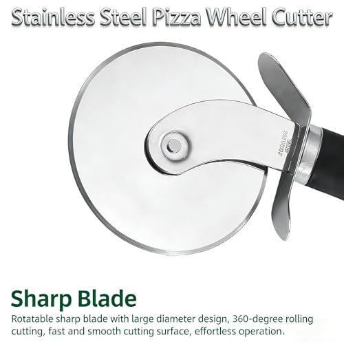 Pizza Cutter & Server Set, 2pcs Stainless Steel with Non-Slip Handles