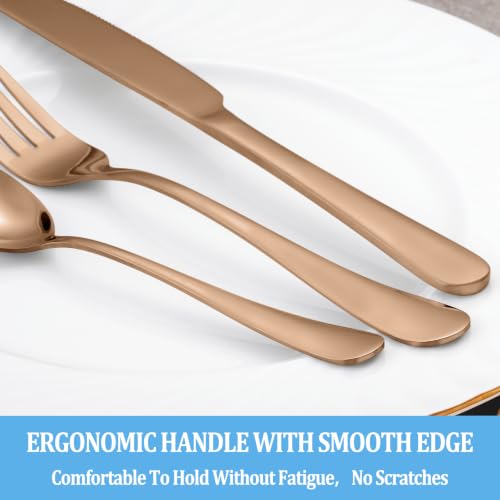 16 Pcs Rose Gold Teaspoons Set, Stainless Steel Spoon Silverware, 6.7 Inch - color: Rose Gold