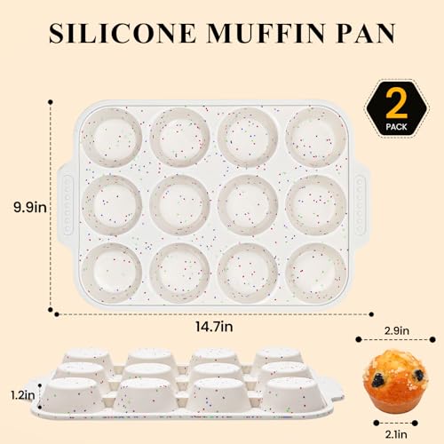 Vinino Silicone Muffin Pan with Reinforced Frame, Nonstick Cupcake Pan - size: Regular: 12-Cup x 2 Pcs