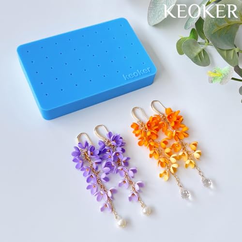 Keoker 1PC Silicone Baking Mat for Polymer Clay, Stud Earring Application Board for Standing & Painting, Polymer Clay Tool Work with Polymer Clay Earring Cutters (Blue) - color: BLUE