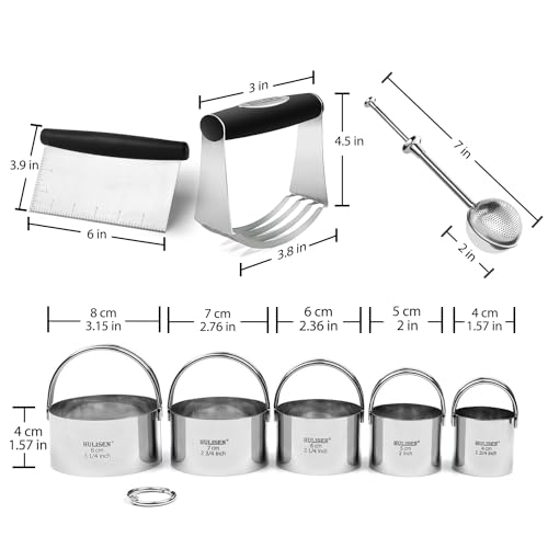 HULISEN 5-Pc Biscuit Cutters, Flour Duster, Pastry Scraper, Dough Blender - size: 4 Pcs Pastry Cutter Set with Flour Duster