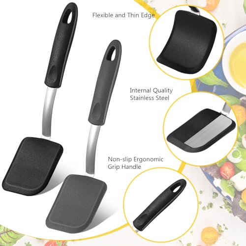 2Pcs Mini Silicone Cookie Brownie Spatula, Solid Flat, Black, Grey - color: Black, Grey, style: Solid Flat