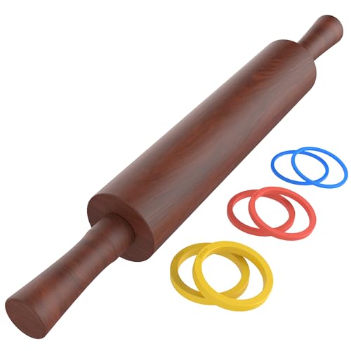 Wooden Rolling Pin,17''Sapele Dough Roller with 3 Thickness Rings,Brown - color: Brown