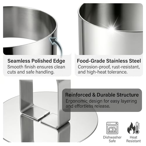 Round Cake Ring Molds, 4 inch Stainless Steel Food Rings Dessert Mousse Cooking Rings Mold Extra High 6cm with Pushers (Include 4 Rings & 2 Pushers) - size: Extra High 4-inch-6pcs
