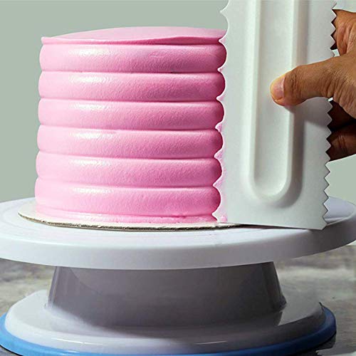 Decorating Comb and Icing Smoother Set of 4 Pack Decorating Mousse Butter Cream Cake Edge Tools, Plastic Sawtooth Cake Scraper Polisher 8 Design Textures-White - color: 4 White